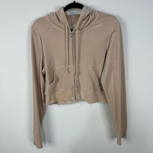 Hollister Peach Pink Velvet Velour Cropped Full Zip Up Jacket Lounge Athleisure